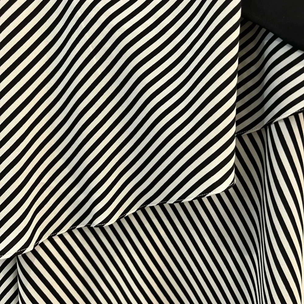 J3. Halston Heritage Striped One-Shoulder Asymmetric Cocktail Dress, Black/White - Picture 8 of 10